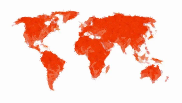 Mapa do mundo pintado - vermelho — Fotografia de Stock