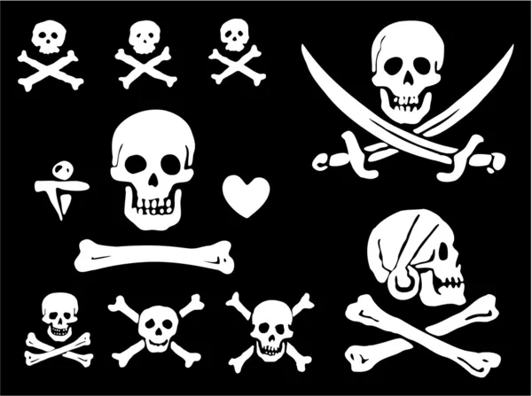 Um conjunto de bandeiras de piratas, crânios e ossos —  Vetores de Stock