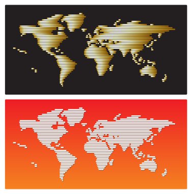 Vector - World map golden and white stripes clipart