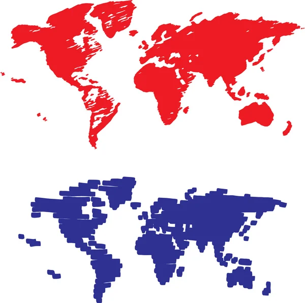 Un conjunto de dos mapas mundiales de vectores dibujados a mano — Vector de stock