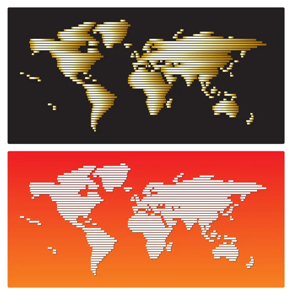 Vektor - Weltkarte mit goldenen und weißen Streifen — Stockvektor