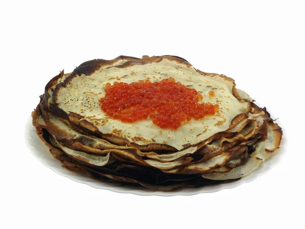 Russian pancakes with red caviar — Stock Photo, Image