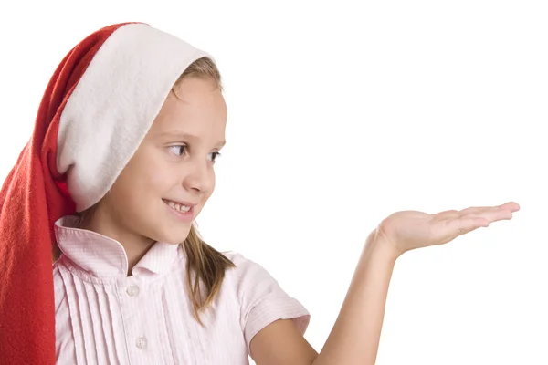 Dítě v červené čepici na bílém pozadí — Stock fotografie