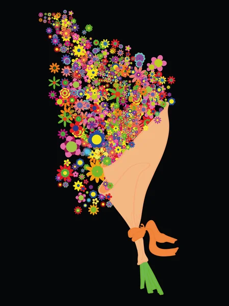 Bouquet Vectoriel Fleurs Sur Noir — Image vectorielle