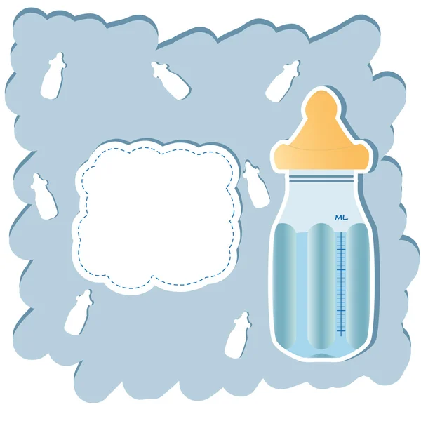 哺乳瓶付き男の子のための赤ちゃん到着発表 — ストックベクタ