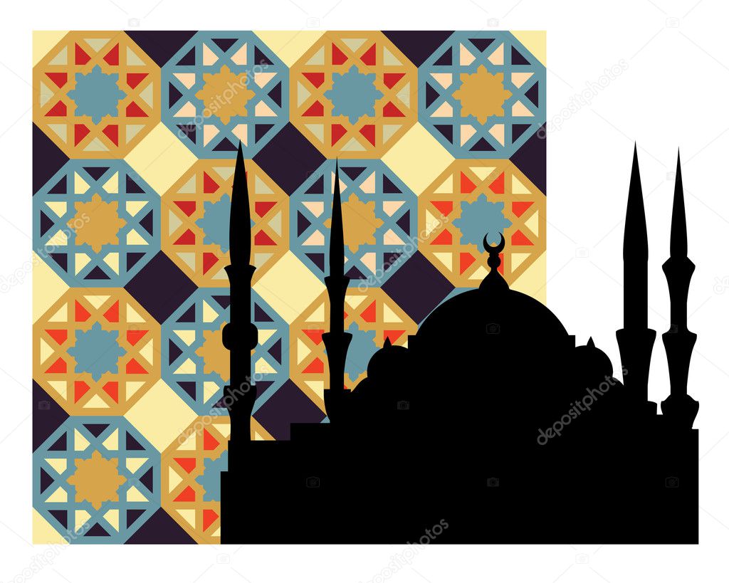 Silhouette mosque vector with seamless background