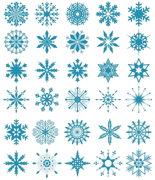 Conjunto de flocos de neve azuis — Vetor de Stock