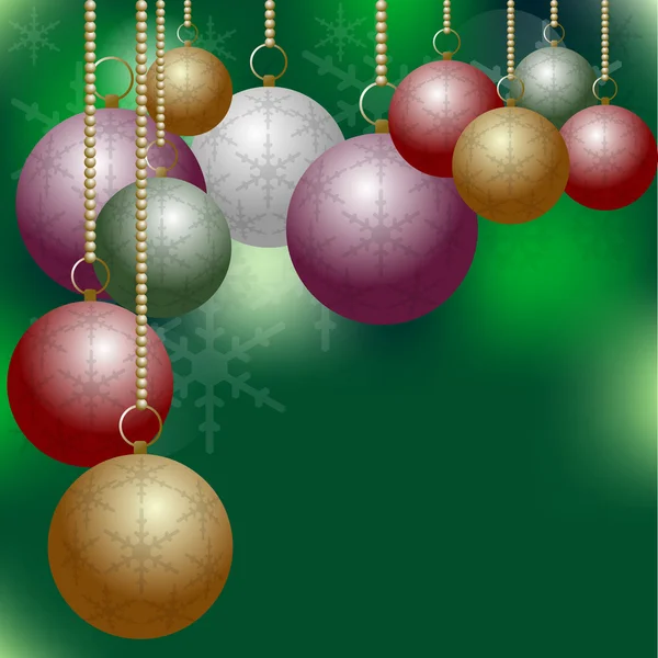 Palle di Natale su sfondo verde — Vettoriale Stock