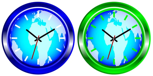 Reloj de pared con mapa del mundo — Vector de stock