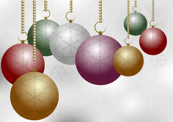 Kerstballen op zilveren backround — Stockvector