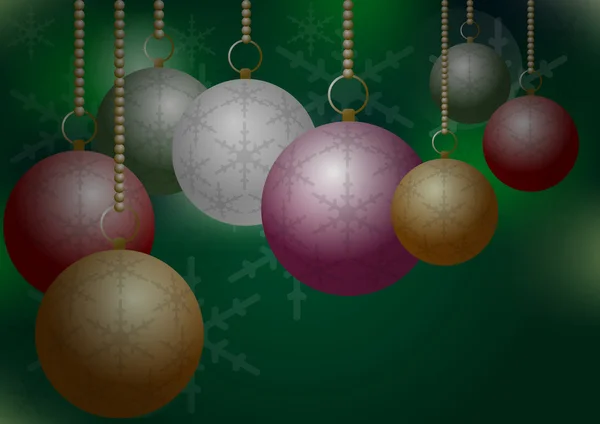 Weihnachtskugeln auf grünem Hintergrund — Stockvektor