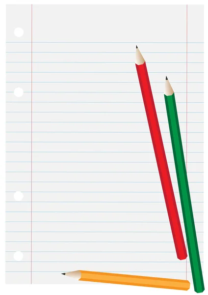 Documentos escolares em branco e lápis de cera — Vetor de Stock