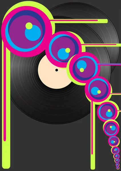Fond Rétro Vinyle Records Formes Multicolores Sur Fond Gris Foncé — Image vectorielle