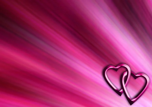 バレンタインデーの背景 ピンクの背景に金属のハーツのペア — ストック写真