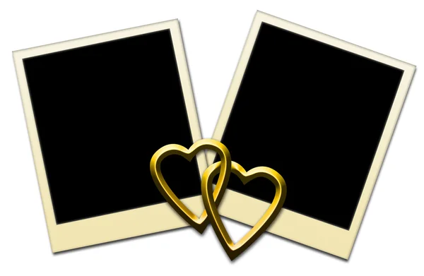 Blank Photo Frames Golden Hearts Isolated White — Stock Photo, Image