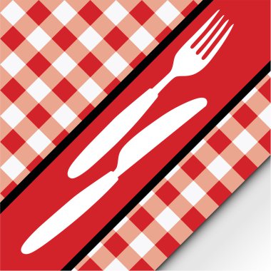 Menu Card Background - Red And White Gingham & Cutlery clipart