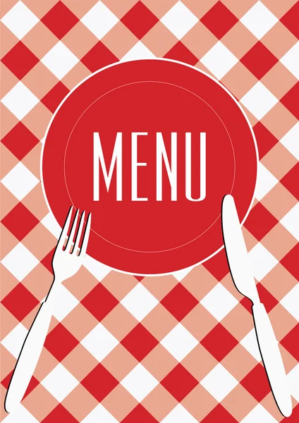 Menu Card Background Red White Gingham Cutlery — Stock Vector