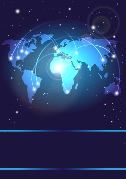 Background Optical Fibers World Map Stars Dark Blue Background — Stock Vector
