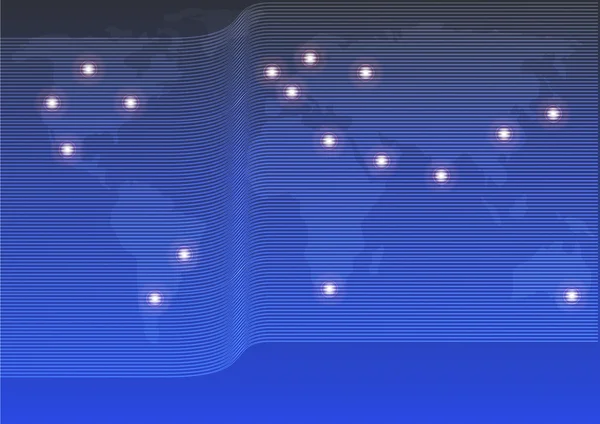 青色の光ファイバーと世界地図背景 — ストックベクタ