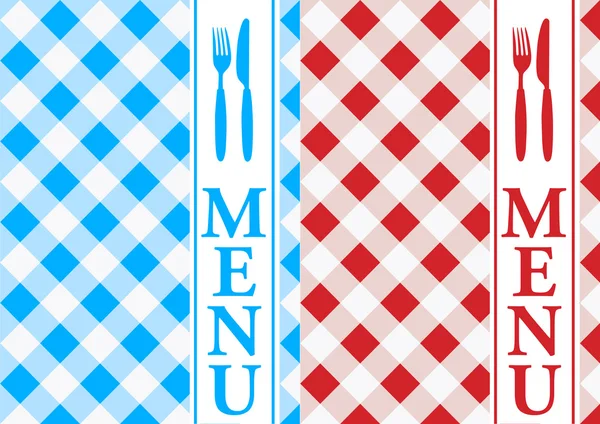菜单卡片 红色和蓝色方格纹理与菜单标志 — 图库矢量图片