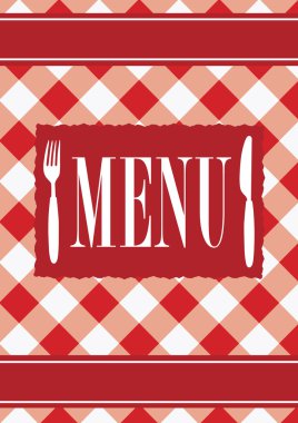 Menu Card - Red Gingham With Menu Sign and Cutlery clipart