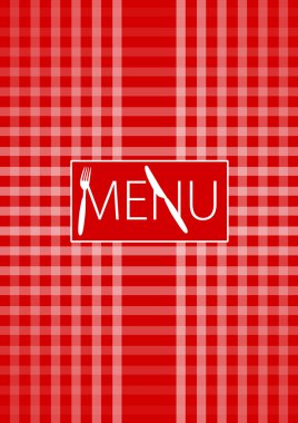 Menu Card - Red Gingham With Menu Sign and Cutlery clipart