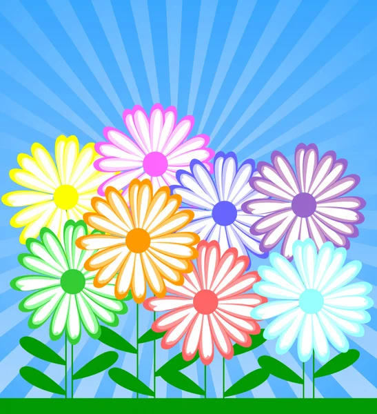 春天背景 蓝色背景上的花朵 — 图库矢量图片