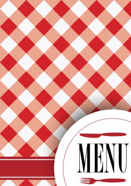 Menu Card Design - Red Gingham Texture With Cutlery and Menu Sign clipart