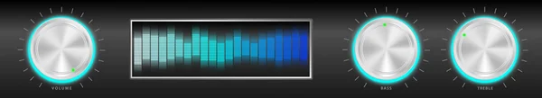 Illustrazione Amplificatore Nero Con Manopole Argento Equalizzatore Blu — Vettoriale Stock