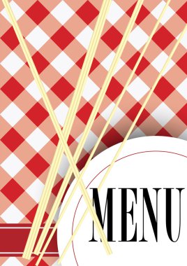 Menu Card Design - Red Gingham Texture With Cutlery and Menu Sign clipart