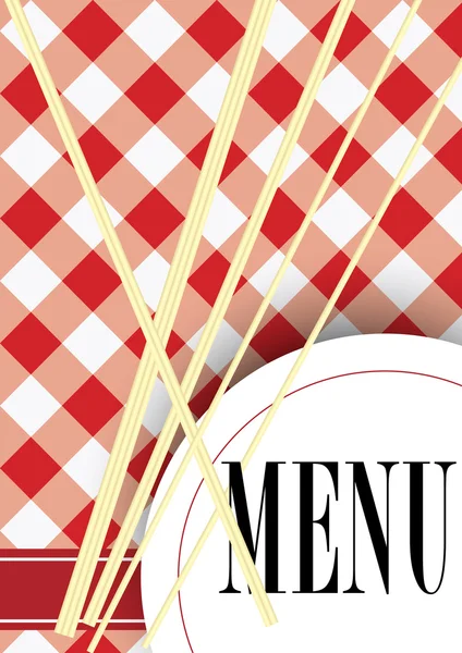 菜单卡设计 红色方格纹理与餐具和菜单标志 — 图库矢量图片