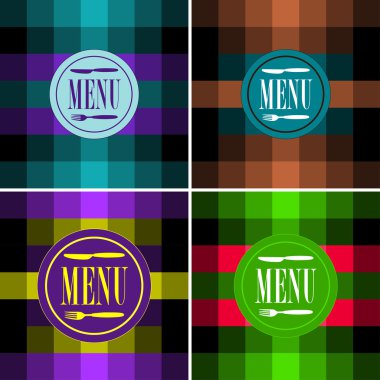 Set of Menu Card Designs - Menu Sign With Cutlery on Checkered Background clipart