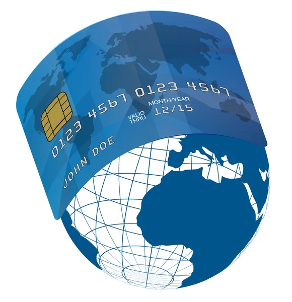 Credit Card on Globe — Stock Vector