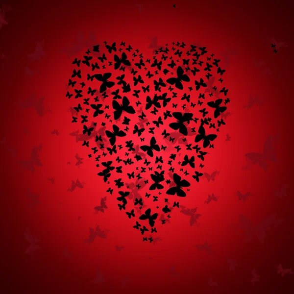 Coração Borboletas Fundo Vermelho Escuro — Fotografia de Stock
