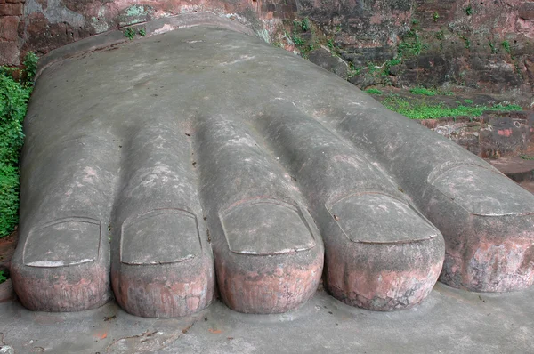 Fuß Der Riesigen Steinskulptur Des Buddha Leshan Sichuan China — Stockfoto
