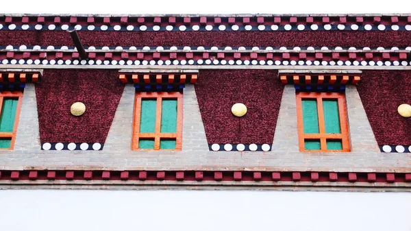 Détails Des Bâtiments Typiquement Tibétains Fenêtres Dans Mur — Photo