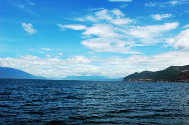 Scenery of a blue lake in Yunnan China clipart