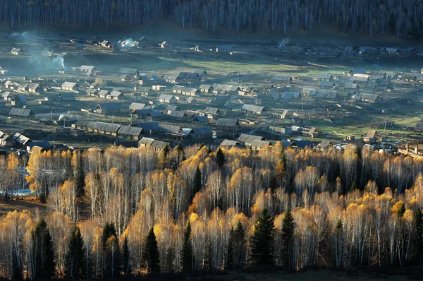Landschaft Eines Kleinen Dorfes Mit Wäldern Einem Herbstmorgen — Stockfoto
