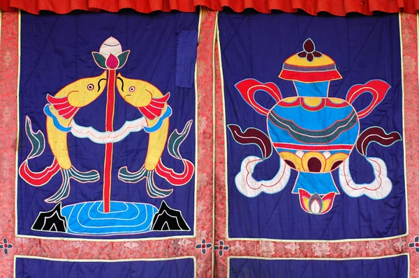 Close Beeld Van Een Typische Tibetaanse Gordijn — Stockfoto