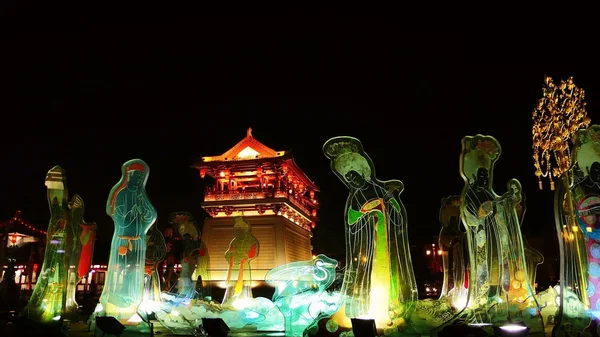 Night scener af Xian, Kina - Stock-foto