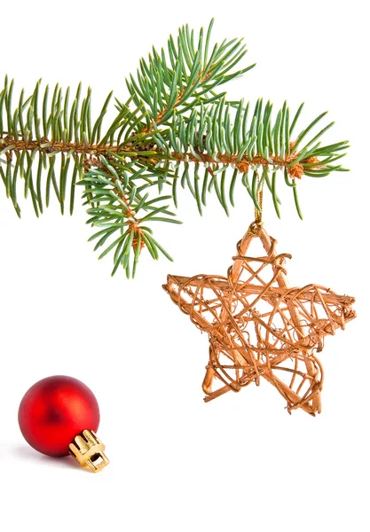 Christmas toys on the pine-tree — Stock Photo, Image