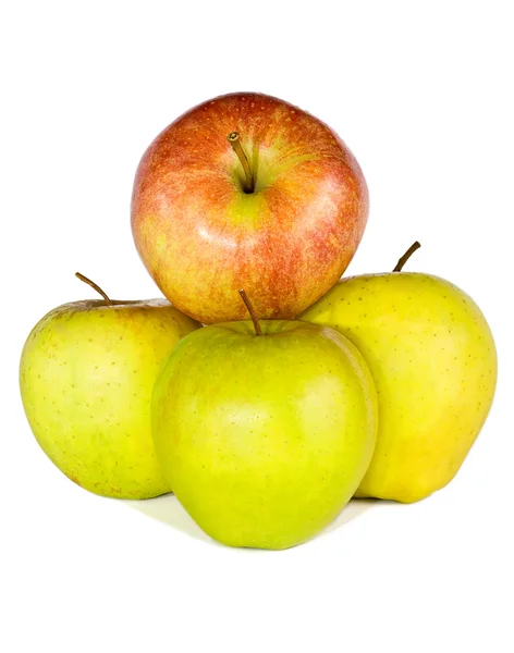 Tree green apples and one red apple. — Stock Photo, Image