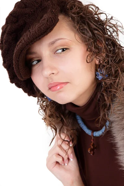 겨울 모자에 있는 아름 다운 여자 사진 — 스톡 사진