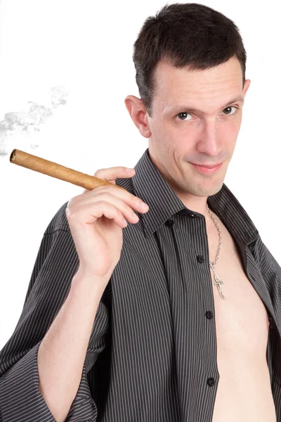 Der Typ mit der Zigarre isoliert auf weißem Hintergrund — Stockfoto