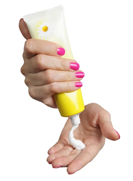 stock image Hands with cream on the isolated white background