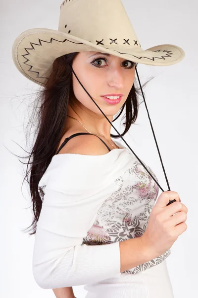 Jovem senhora de chapéu de cowboy — Fotografia de Stock