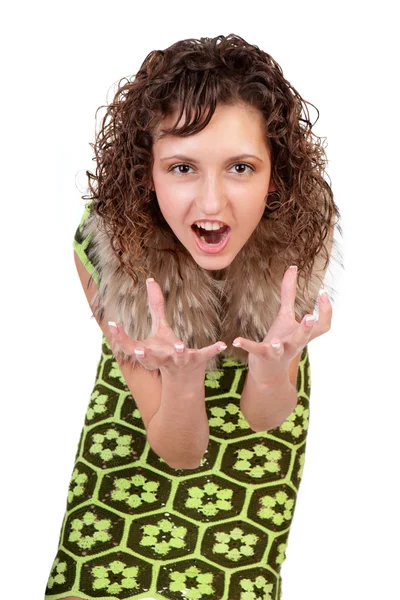 Portrait of the shouting girl isolated on a white background — Stock Photo, Image