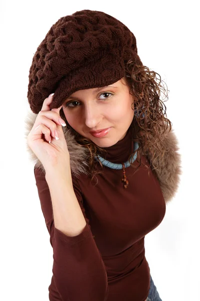 Gyönyörű téli kalap nő — Stock Fotó