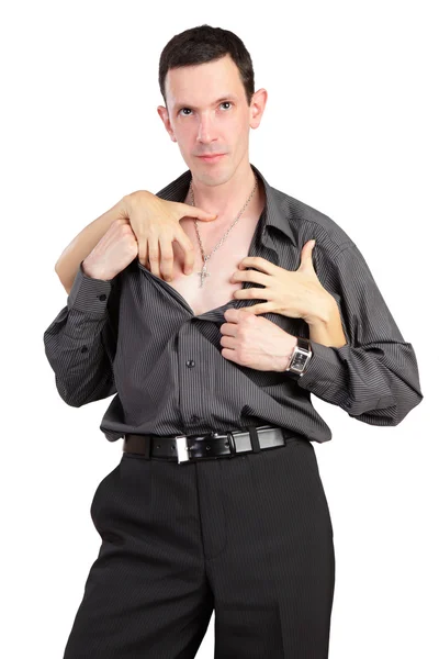 Mãos femininas agarrando um cara — Fotografia de Stock