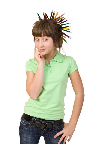Girl with pencils — Stock Photo, Image
